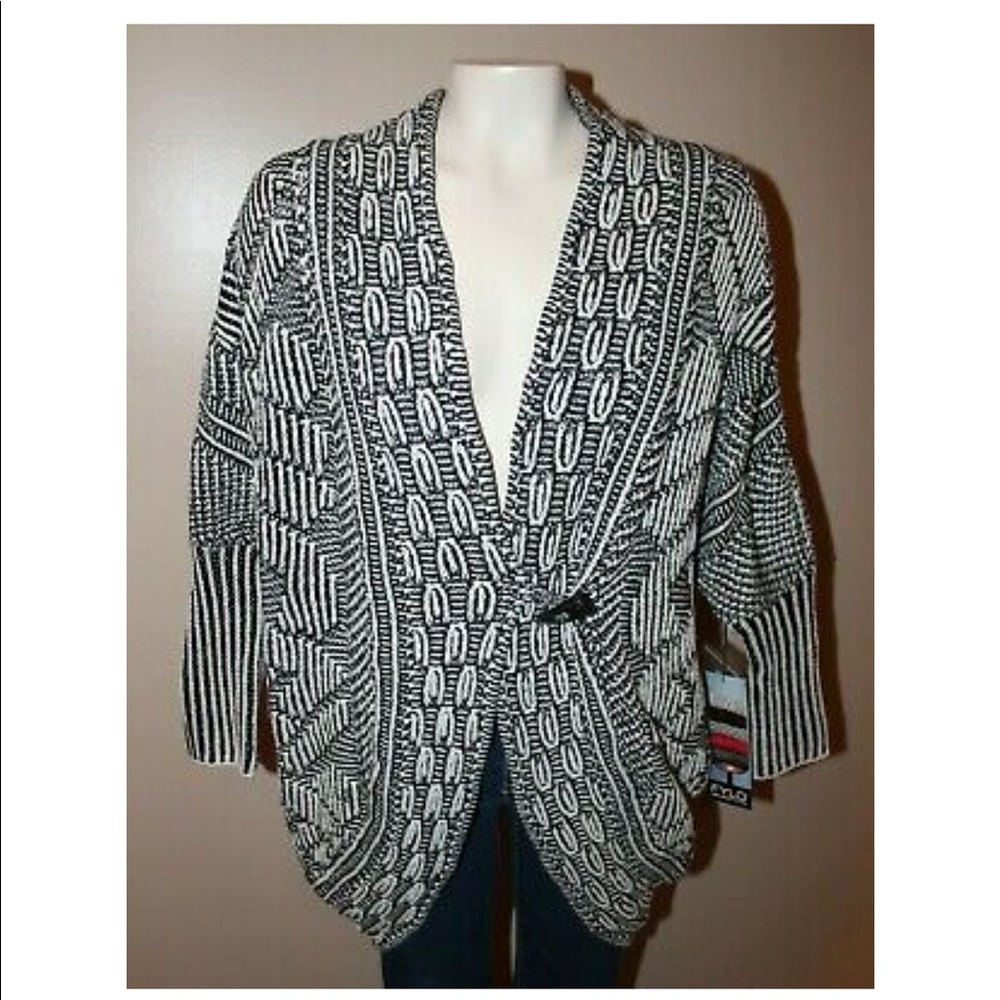 FYLO Black & Ivory Jacquard Cardigan Sweater